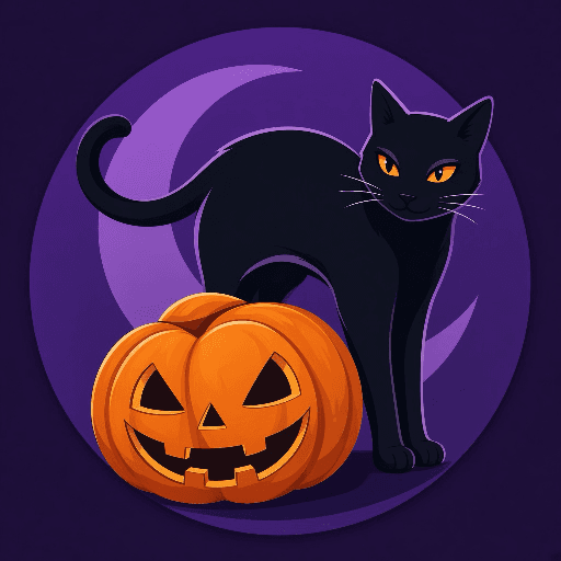 Spookify bot logo: black cat and jack-o-lantern